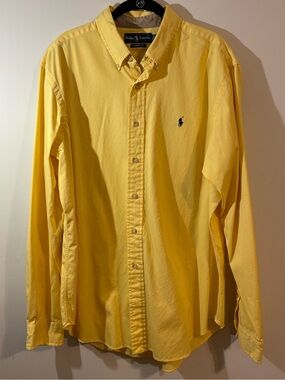Ralph Lauren Yellow Classic Fit Button-Down Shirt Men’s XL Polo blue chest logo